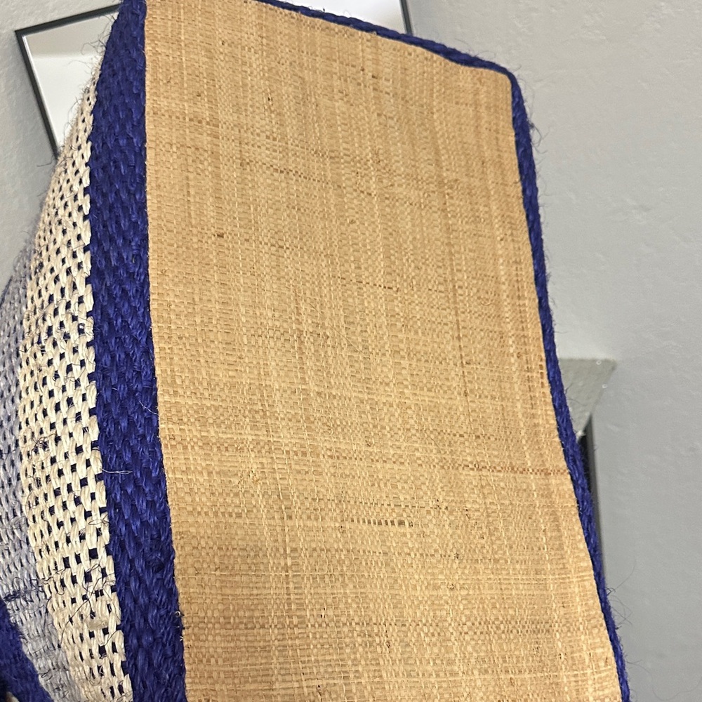 Bujibaja Straw Striped Blue and Cream Tote Bag - Picture 8 of 8